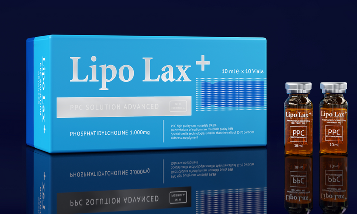 Lipo Lax PPC solution vials for targeted fat reduction and cellulite treatment.