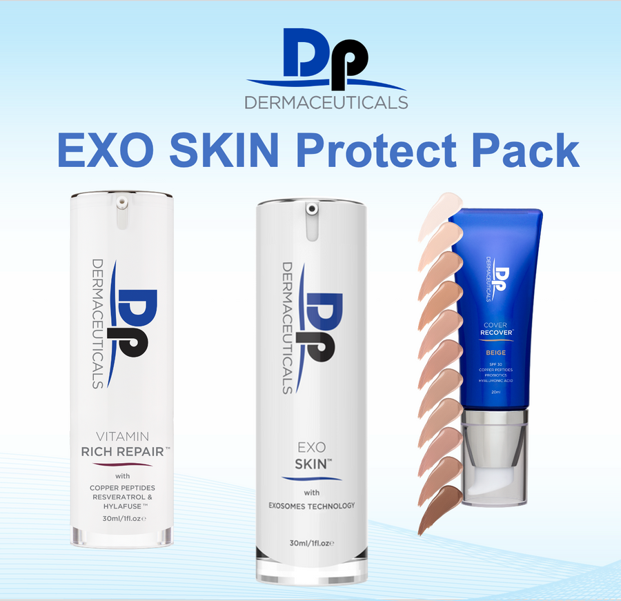 EXO SKIN Protect Pack with serums and recovery cream for post-microneedling care.